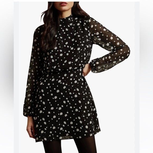 Ted Baker Women's Polka Dot Tunic Floelle Dress in Black and white Size 0 - Picture 1 of 16